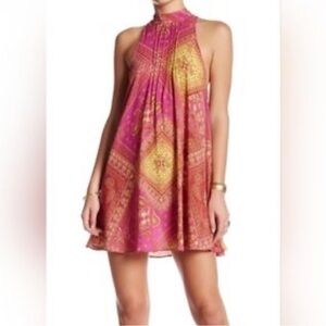 Free People Pink and Gold Halter Mini Sundress